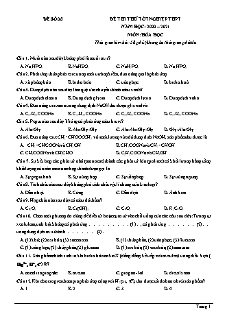 Đề thi thử Tốt nghiệp THPT môn Hóa học - Đề số 8 - Năm học 2020-2021 (Có đáp án)