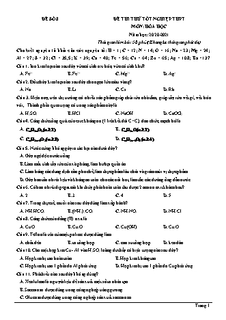 Đề thi thử Tốt nghiệp THPT môn Hóa học - Đề số 8 - Năm học 2020-2021 (Có lời giải chi tiết)