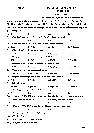 Đề thi thử Tốt nghiệp THPT môn Hóa học - Đề số 9 - Năm học 2020-2021 (Có lời giải chi tiết)