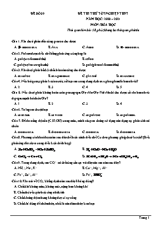 Đề thi thử Tốt nghiệp THPT môn Hóa học - Đề số 9 - Năm học 2020-2021 (Có đáp án)