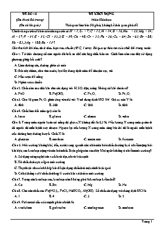 Đề thi thử Tốt nghiệp THPT môn Hóa học theo mức độ - Đề số 10 - Năm học 2020-2021 (Có đáp án)