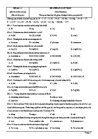 Đề thi thử Tốt nghiệp THPT môn Hóa học theo mức độ - Đề số 12 - Năm học 2020-2021 (Có đáp án)