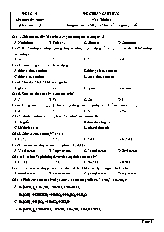 Đề thi thử Tốt nghiệp THPT môn Hóa học theo mức độ - Đề số 14 - Năm học 2020-2021 (Có đáp án)