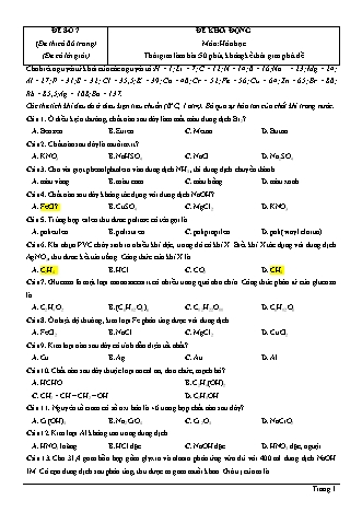 Đề thi thử Tốt nghiệp THPT môn Hóa học theo mức độ - Đề số 7 - Năm học 2020-2021 (Có đáp án)
