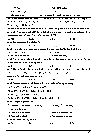 Đề thi thử Tốt nghiệp THPT môn Hóa học theo mức độ - Đề số 9 - Năm học 2020-2021 (Có đáp án)