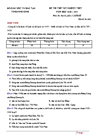Đề thi thử Tốt nghiệp THPT môn Lịch sử - Mã đề: 002 - Năm học 2020-2021 - Sở giáo dục và đào tạo tỉnh Ninh Bình (Có đáp án)