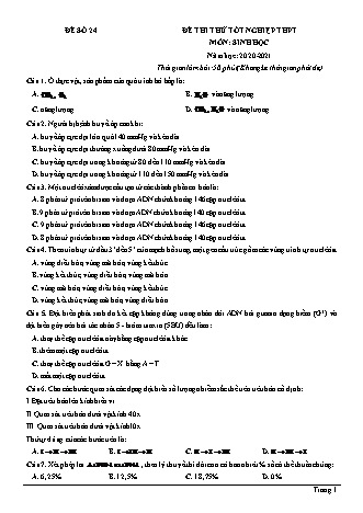 Đề thi thử Tốt nghiệp THPT môn Sinh học - Đề số 24 - Năm học 2020-2021 (Có lời giải chi tiết)