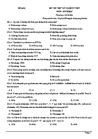 Đề thi thử Tốt nghiệp THPT môn Sinh học - Đề số 8 - Năm học 2020-2021 (Có lời giải chi tiết)