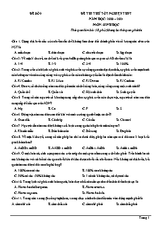 Đề thi thử Tốt nghiệp THPT môn Sinh học - Đề số 9 - Năm học 2020-2021 (Có đáp án)