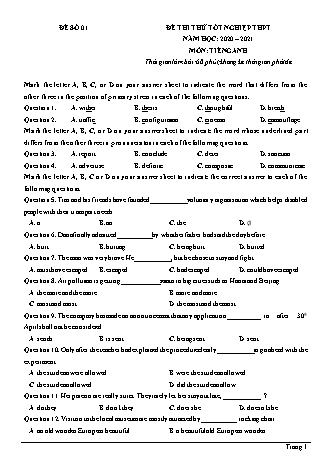 Đề thi thử Tốt nghiệp THPT môn Tiếng Anh - Đề số 1 - Năm học 2020-2021 (Có đáp án)