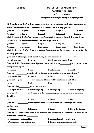 Đề thi thử Tốt nghiệp THPT môn Tiếng Anh - Đề số 10 - Năm học 2020-2021 (Có đáp án)