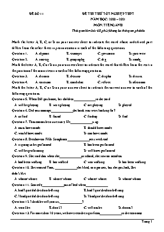 Đề thi thử Tốt nghiệp THPT môn Tiếng Anh - Đề số 11 - Năm học 2020-2021 (Có đáp án)