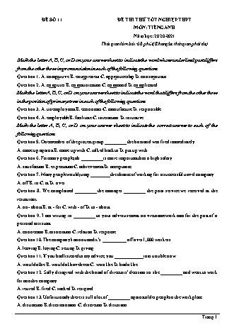 Đề thi thử Tốt nghiệp THPT môn Tiếng Anh - Đề số 11 - Năm học 2020-2021 (Có lời giải chi tiết)