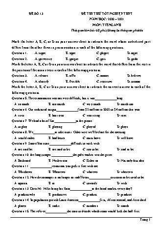 Đề thi thử Tốt nghiệp THPT môn Tiếng Anh - Đề số 13 - Năm học 2020-2021 (Có đáp án)