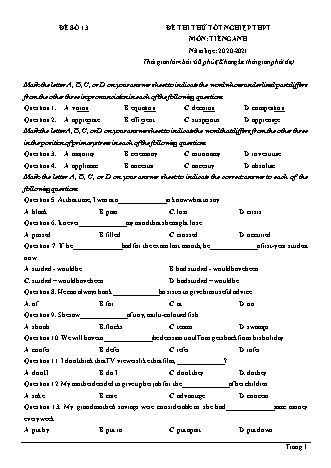 Đề thi thử Tốt nghiệp THPT môn Tiếng Anh - Đề số 13 - Năm học 2020-2021 (Có lời giải chi tiết)