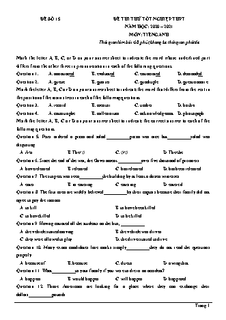 Đề thi thử Tốt nghiệp THPT môn Tiếng Anh - Đề số 15 - Năm học 2020-2021 (Có đáp án)