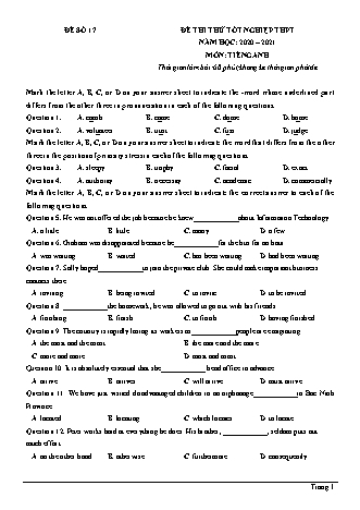 Đề thi thử Tốt nghiệp THPT môn Tiếng Anh - Đề số 17 - Năm học 2020-2021 (Có đáp án)