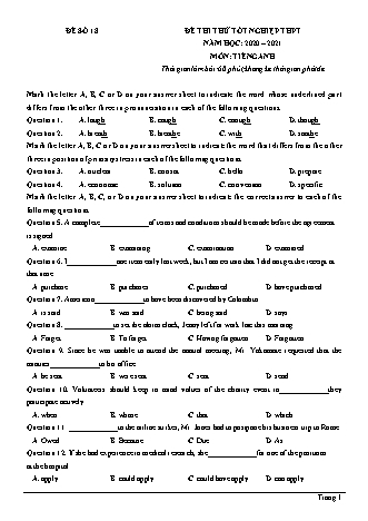 Đề thi thử Tốt nghiệp THPT môn Tiếng Anh - Đề số 18 - Năm học 2020-2021 (Có đáp án)