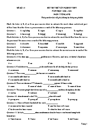 Đề thi thử Tốt nghiệp THPT môn Tiếng Anh - Đề số 19 - Năm học 2020-2021 (Có đáp án)