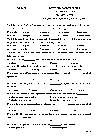 Đề thi thử Tốt nghiệp THPT môn Tiếng Anh - Đề số 2 - Năm học 2020-2021 (Có đáp án)