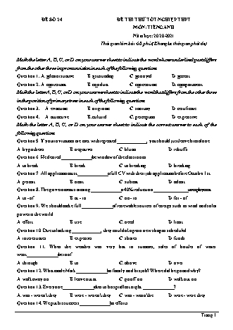 Đề thi thử Tốt nghiệp THPT môn Tiếng Anh - Đề số 24 - Năm học 2020-2021 (Có lời giải chi tiết)
