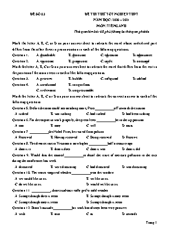 Đề thi thử Tốt nghiệp THPT môn Tiếng Anh - Đề số 3 - Năm học 2020-2021 (Có đáp án)