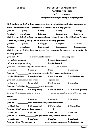 Đề thi thử Tốt nghiệp THPT môn Tiếng Anh - Đề số 5 - Năm học 2020-2021 (Có đáp án)