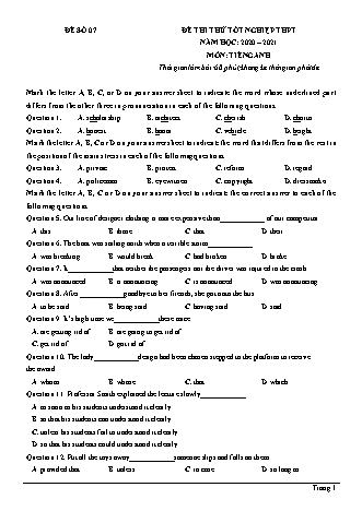 Đề thi thử Tốt nghiệp THPT môn Tiếng Anh - Đề số 7 - Năm học 2020-2021 (Có đáp án)
