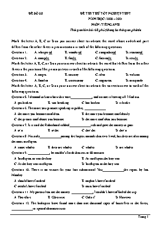 Đề thi thử Tốt nghiệp THPT môn Tiếng Anh - Đề số 8 - Năm học 2020-2021 (Có đáp án)