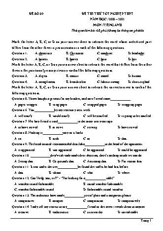 Đề thi thử Tốt nghiệp THPT môn Tiếng Anh - Đề số 9 - Năm học 2020-2021 (Có đáp án)