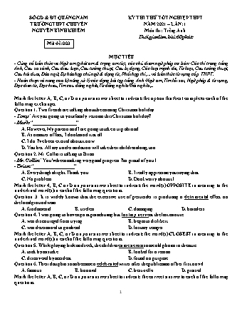 Đề thi thử Tốt nghiệp THPT môn Tiếng Anh - Lần 1 - Mã đề: 003 - Năm học 2020-2021 - Trường THPT chuyên Nguyễn Bỉnh Khiêm (Có đáp án)