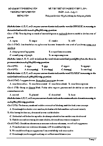 Đề thi thử Tốt nghiệp THPT môn Tiếng Anh - Lần 1 - Năm học 2020-2021 - Trường THPT chuyên Hưng Yên (Có đáp án)