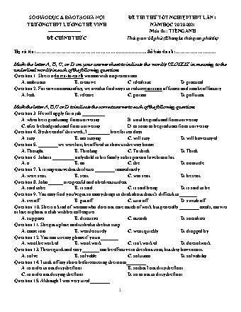 Đề thi thử Tốt nghiệp THPT môn Tiếng Anh - Lần 1 - Năm học 2020-2021 - Trường THPT Lương Thế Vinh (Có đáp án)