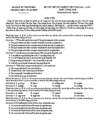 Đề thi thử Tốt nghiệp THPT môn Tiếng Anh - Lần 1 - Năm học 2020-2021 - Trường THPT Lê Văn Hưu (Có đáp án)