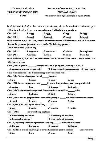 Đề thi thử Tốt nghiệp THPT môn Tiếng Anh - Lần 2 - Năm học 2020-2021 - Trường THPT chuyên Thái Bình (Có đáp án)