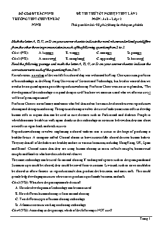 Đề thi thử Tốt nghiệp THPT môn Tiếng Anh - Lần 2 - Năm học 2020-2021 - Trường THPT chuyên Bắc Ninh (Có đáp án)