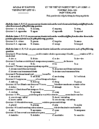 Đề thi thử Tốt nghiệp THPT môn Tiếng Anh - Lần 2 - Năm học 2020-2021 - Trường THPT Quế Võ 1 (Có đáp án)