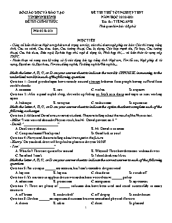 Đề thi thử Tốt nghiệp THPT môn Tiếng Anh - Mã đề: 021 - Năm học 2020-2021 - Sở giáo dục và đào tạo tỉnh Ninh Bình (Có đáp án)