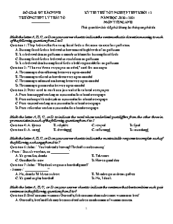 Đề thi thử Tốt nghiệp THPT môn Tiếng Anh - Năm học 2020-2021 - Trường THPT Lý Thái Tổ (Có đáp án)