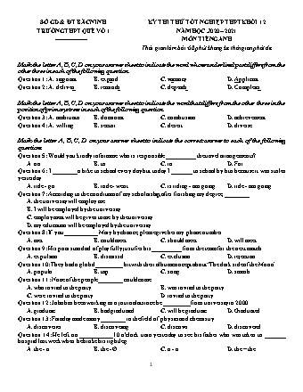 Đề thi thử Tốt nghiệp THPT môn Tiếng Anh - Năm học 2020-2021 - Trường THPT Quế Võ 1 (Có đáp án)