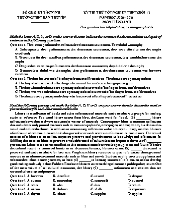 Đề thi thử Tốt nghiệp THPT môn Tiếng Anh - Năm học 2020-2021 - Trường THPT Hàn Thuyên (Có đáp án)