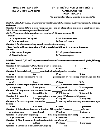Đề thi thử Tốt nghiệp THPT môn Tiếng Anh - Năm học 2020-2021 - Trường THPT Hàm Rồng (Có đáp án)