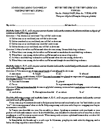 Đề thi thử Tốt nghiệp THPT môn Tiếng Anh - Năm học 2021 - Trường THPT Đô Lương 1 (Có đáp án)