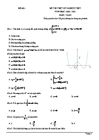 Đề thi thử Tốt nghiệp THPT môn Toán - Đề số 1 - Năm học 2020-2021 (Có đáp án)