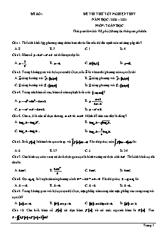 Đề thi thử Tốt nghiệp THPT môn Toán - Đề số 1 - Năm học 2020-2021 (Có lời giải chi tiết)