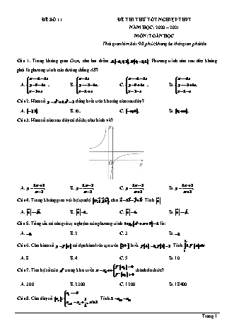 Đề thi thử Tốt nghiệp THPT môn Toán - Đề số 11 - Năm học 2020-2021 (Có lời giải chi tiết)