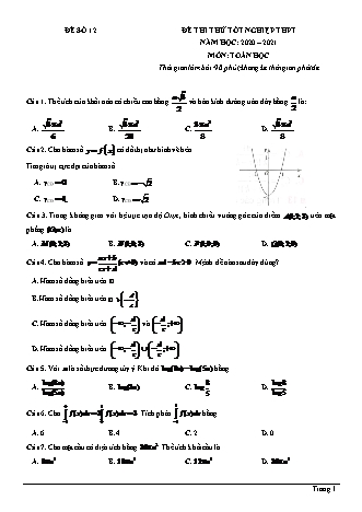 Đề thi thử Tốt nghiệp THPT môn Toán - Đề số 12 - Năm học 2020-2021 (Có lời giải chi tiết)