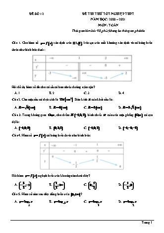 Đề thi thử Tốt nghiệp THPT môn Toán - Đề số 13 - Năm học 2020-2021 (Có đáp án)
