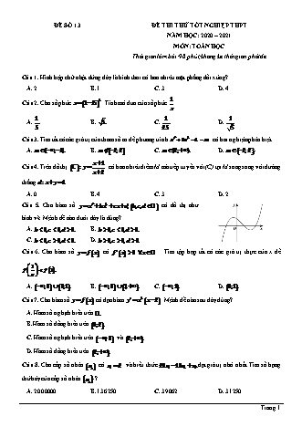Đề thi thử Tốt nghiệp THPT môn Toán - Đề số 13 - Năm học 2020-2021 (Có lời giải chi tiết)