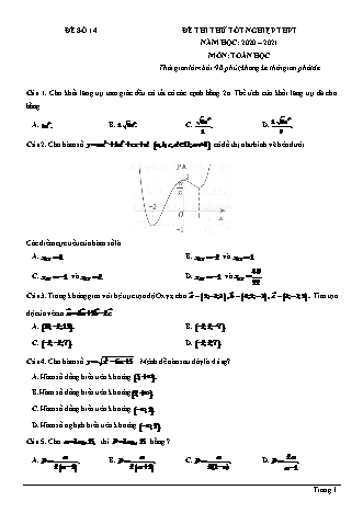 Đề thi thử Tốt nghiệp THPT môn Toán - Đề số 14 - Năm học 2020-2021 (Có lời giải chi tiết)